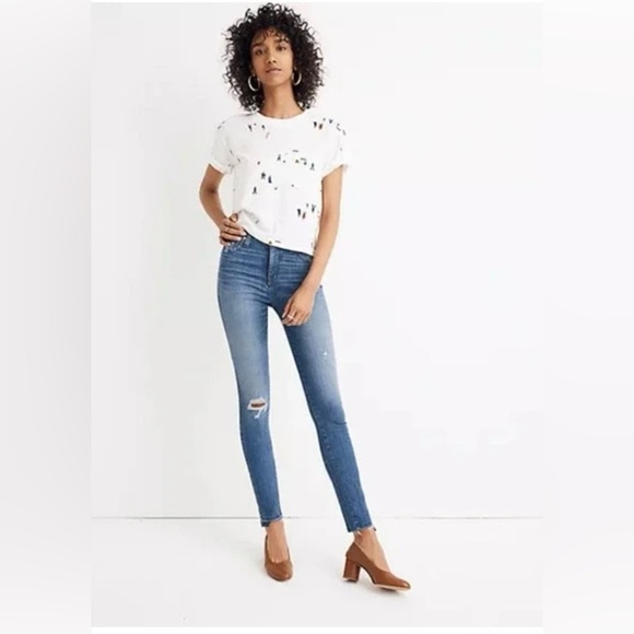 Madewell Denim - Madewell Womens High-Rise Skinny Distressed Blue Jeans Drop Step-Hem Size 27